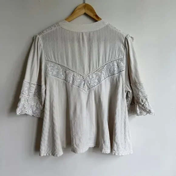Free People Walk In The Park Top in Cream White Cotton Ruffle Lace Blouse Size S - Picture 4 of 7